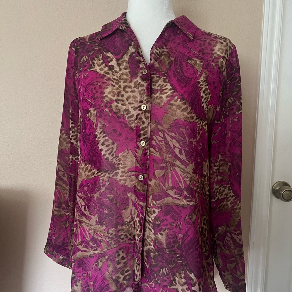 Chicos Pink and Brown Button-Up Top size 0